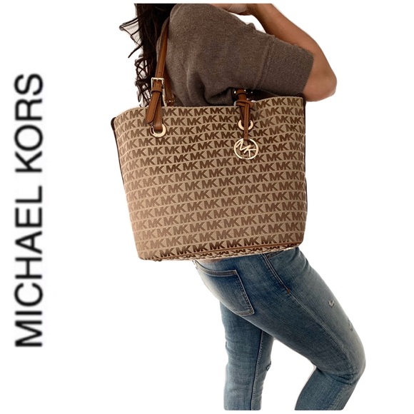 Michael Kors Handbags - NWT authentic MK signature monogram tote brown